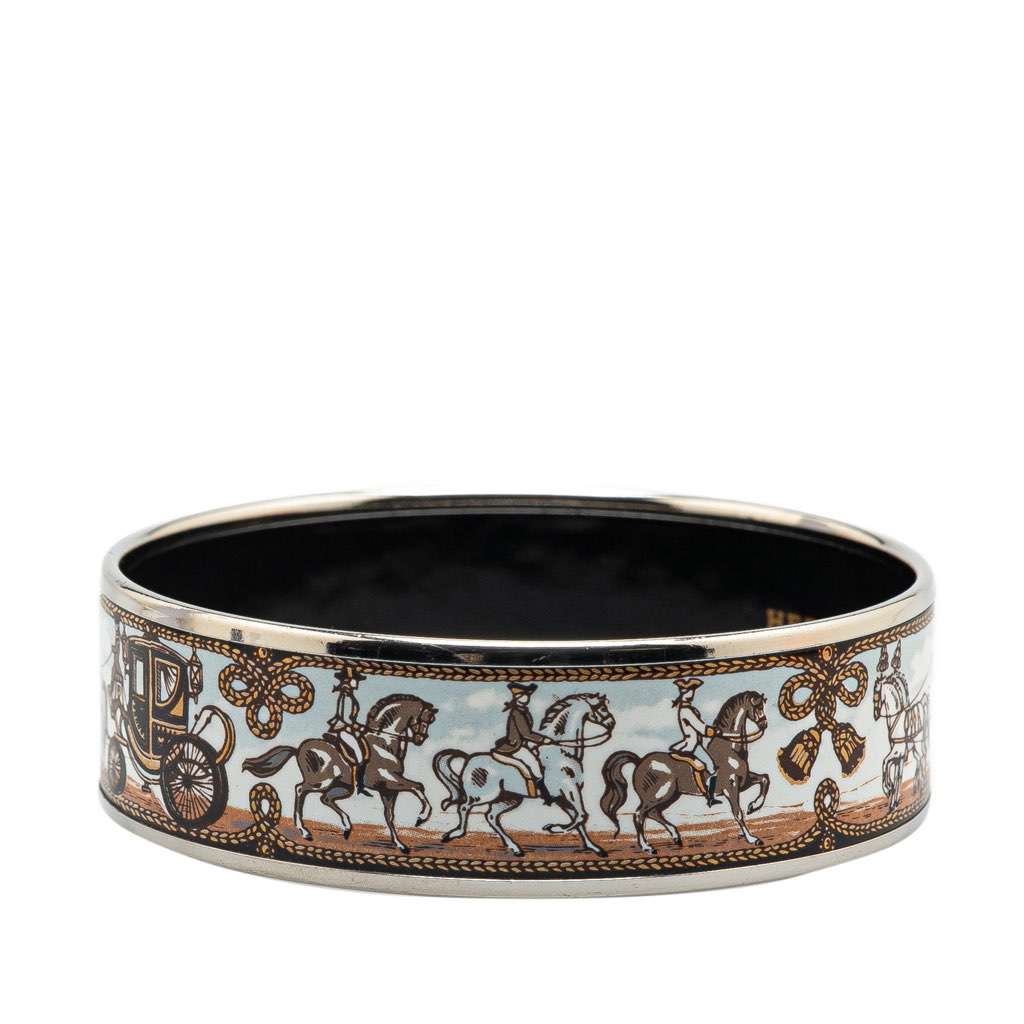 Hermès Wide Carriage Enamel Bangle 65 White Good condition - Back View