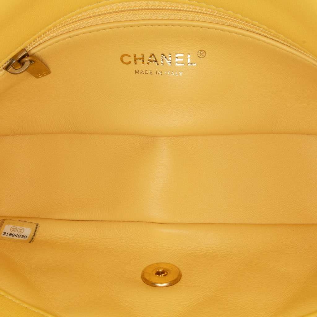 Chanel Quilted Lambskin Chain Is More Flap Yellow Leather Very good condition - Model View