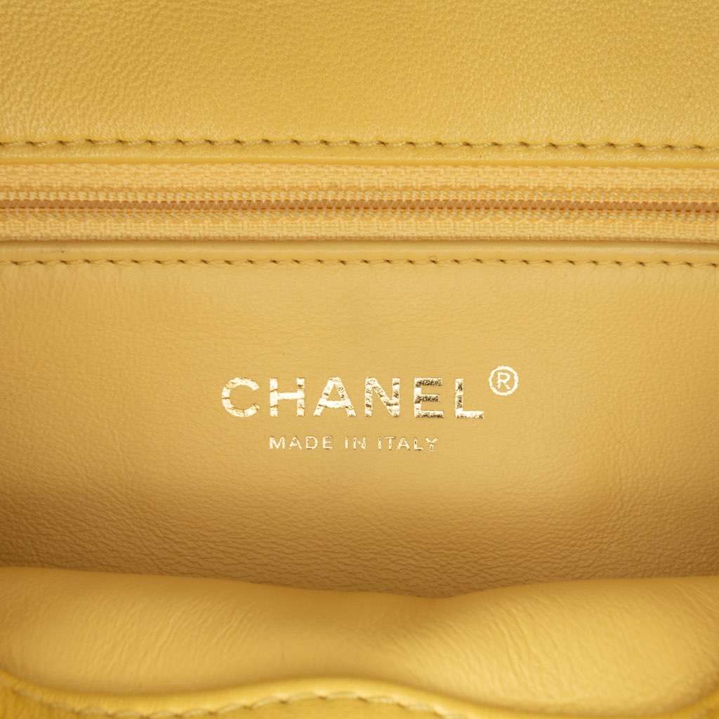 Chanel Quilted Lambskin Chain Is More Flap Yellow Leather Very good condition - Box View