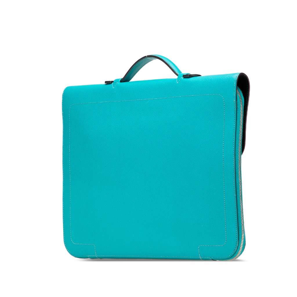 Hermès Epsom Serviette 57 Briefcase Blue Leather Good condition - Back View