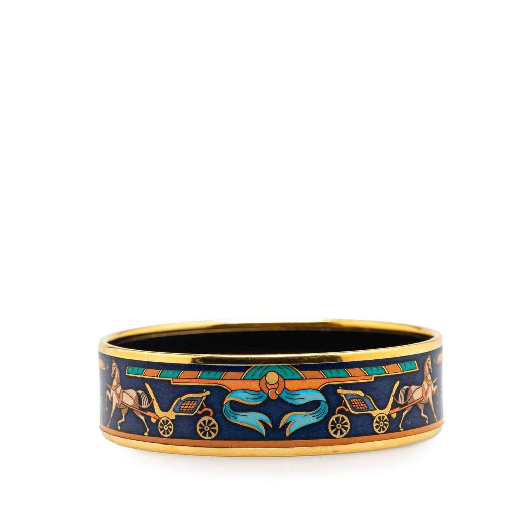 Hermès Wide Horse Carriage Enamel Bangle 62 Blue Good condition - Inside View