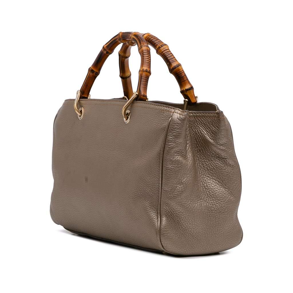 Gucci Medium Calfskin Bamboo Shopper Satchel Gold Leather Very good - Back View