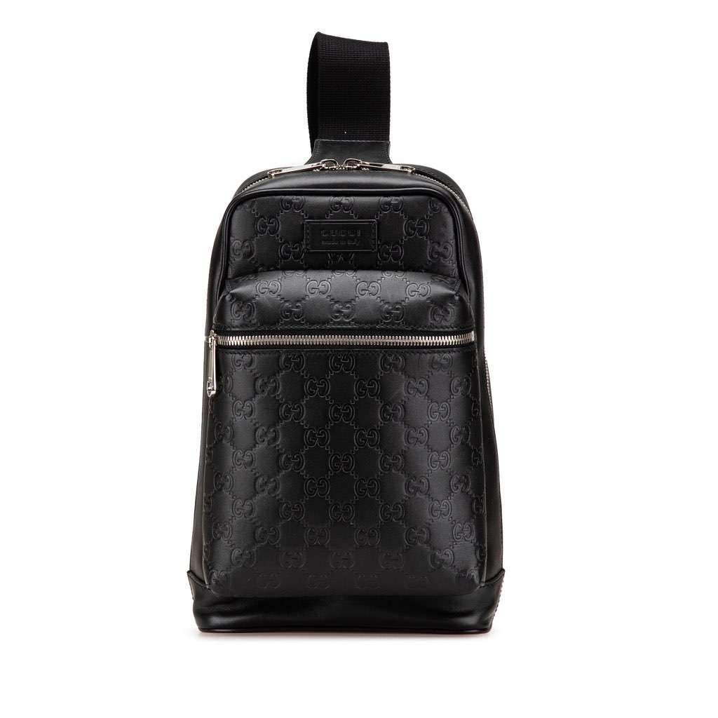Gucci Guccissima Sling Backpack Black Leather Good condition - Front View