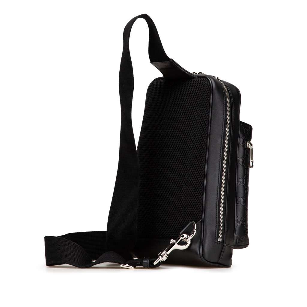 Gucci Guccissima Sling Backpack Black Leather Good condition - Back View