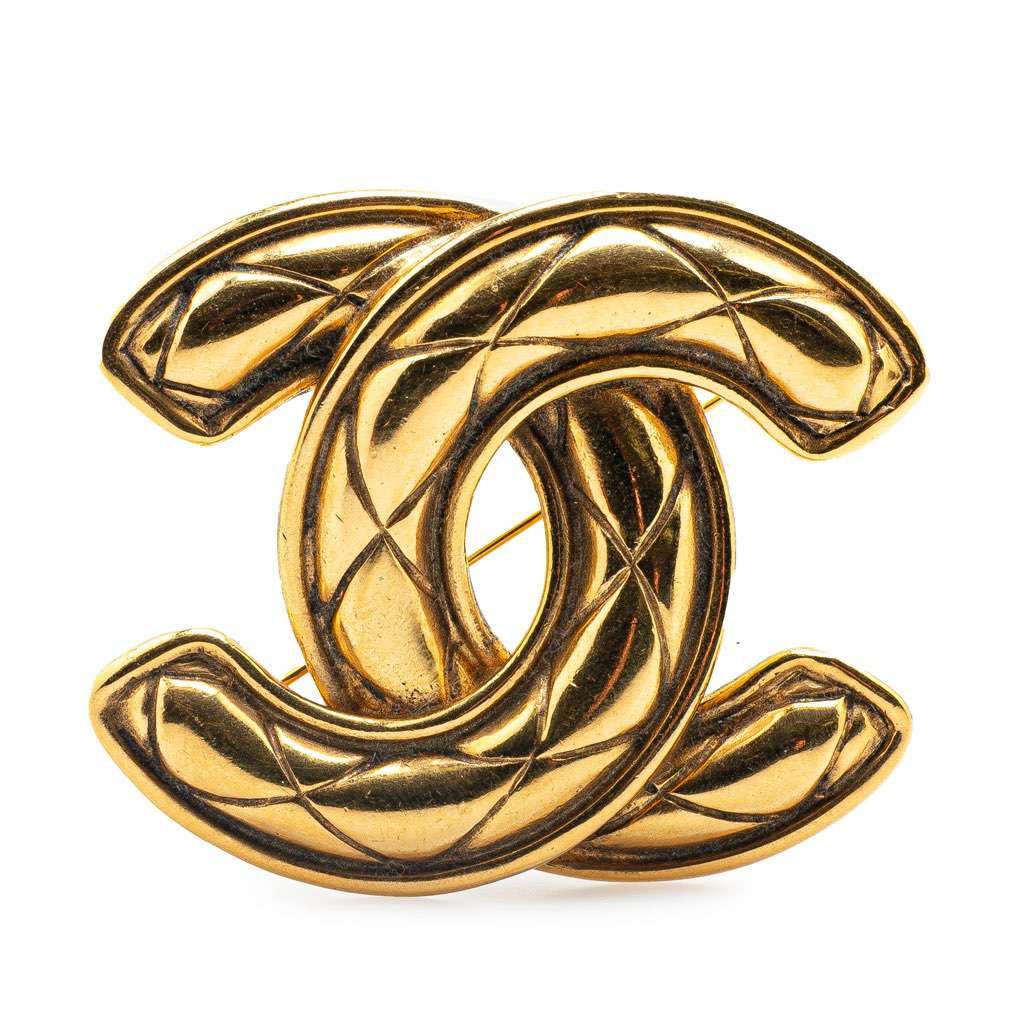 Chanel Gold Plated CC Quilted Brooch Gold Metal Good condition - Front View