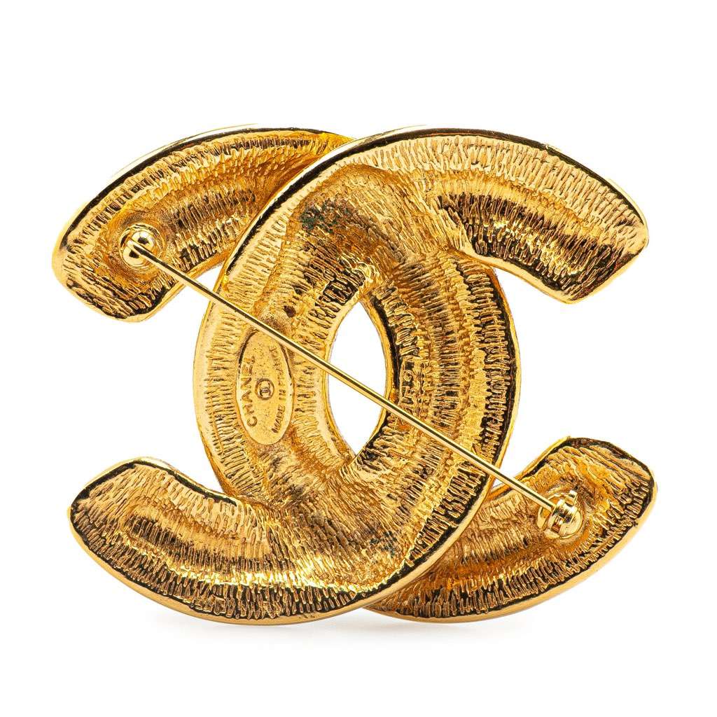 Chanel Gold Plated CC Quilted Brooch Gold Metal Good condition - Back View