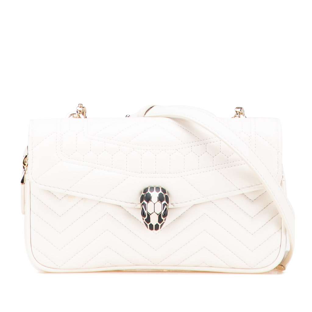 Bvlgari Leather Serpenti Forever Convertible Satchel White Leather Good - Front View
