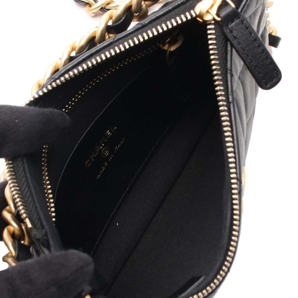 Chanel Quilted Lambskin Chain Around Hobo Black Leather Good - Inside View