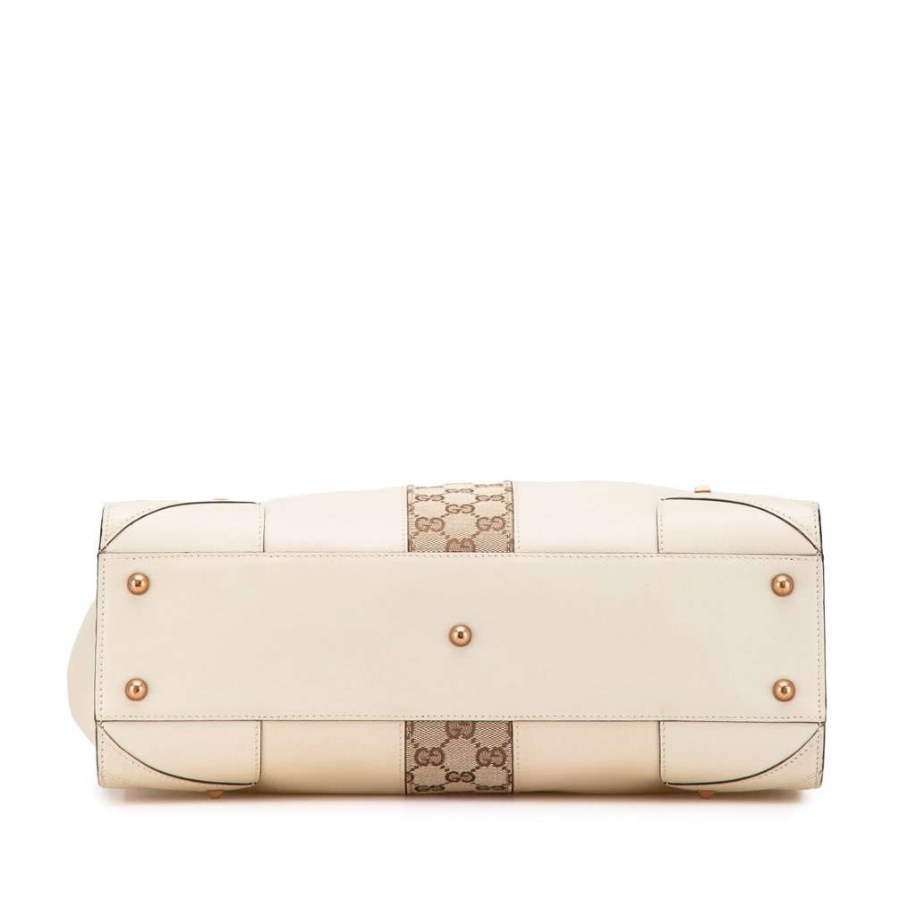 Gucci Calfskin and GG Canvas Nailhead Tote White Leather Good - Inside View