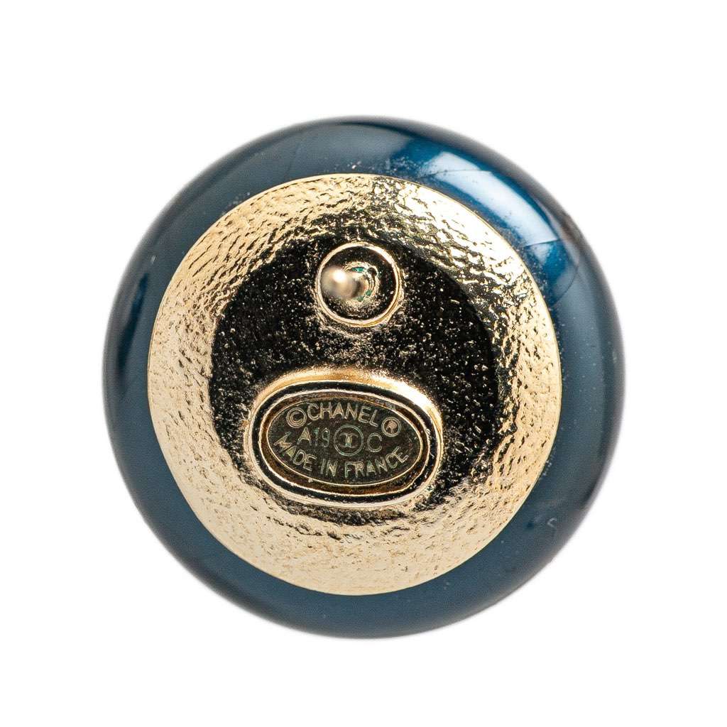 Chanel Resin CC La Pausa CC Crystal Push Back Earrings Blue Good - Inside View