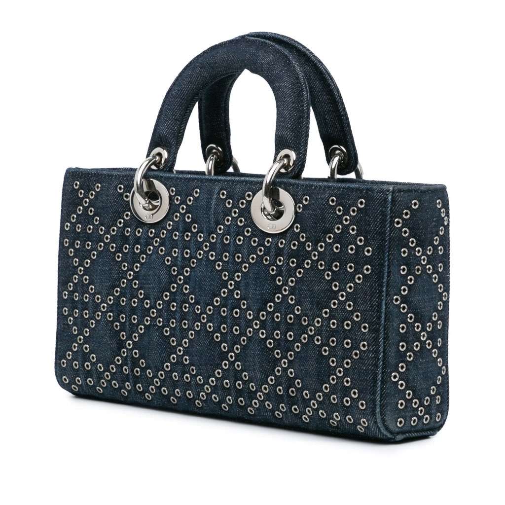 Dior Medium Denim Cannage Eyelet Lady D Joy Blue Denim Good - Back View
