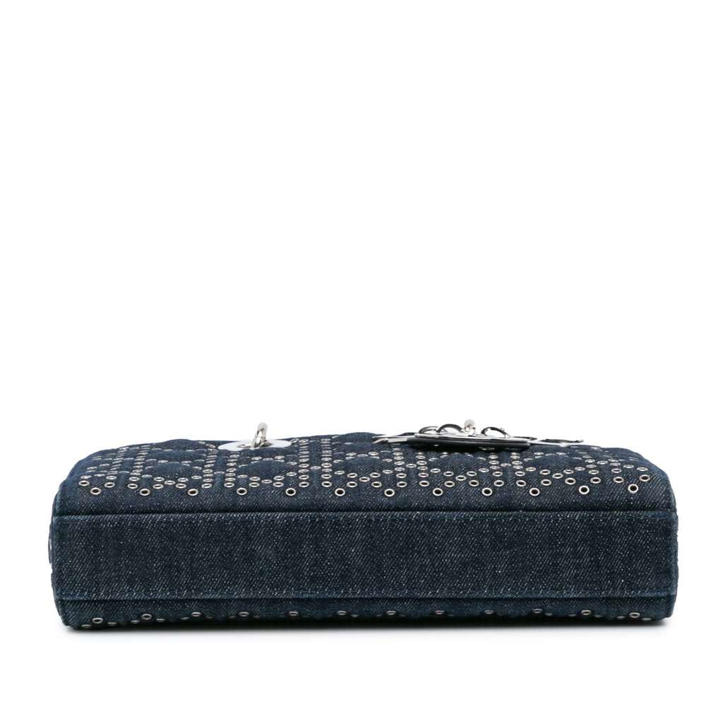 Dior Medium Denim Cannage Eyelet Lady D Joy Blue Denim Good - Inside View