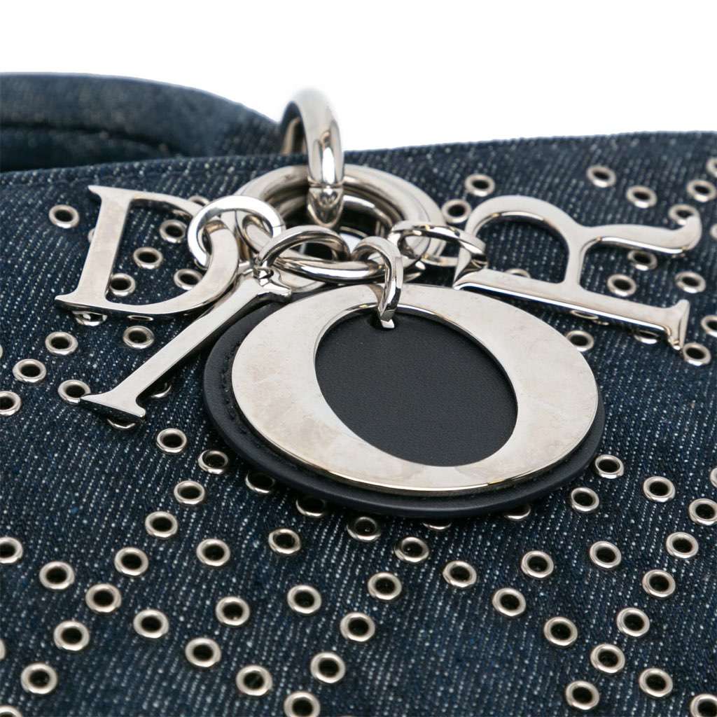 Dior Medium Denim Cannage Eyelet Lady D Joy Blue Denim Good - Box View