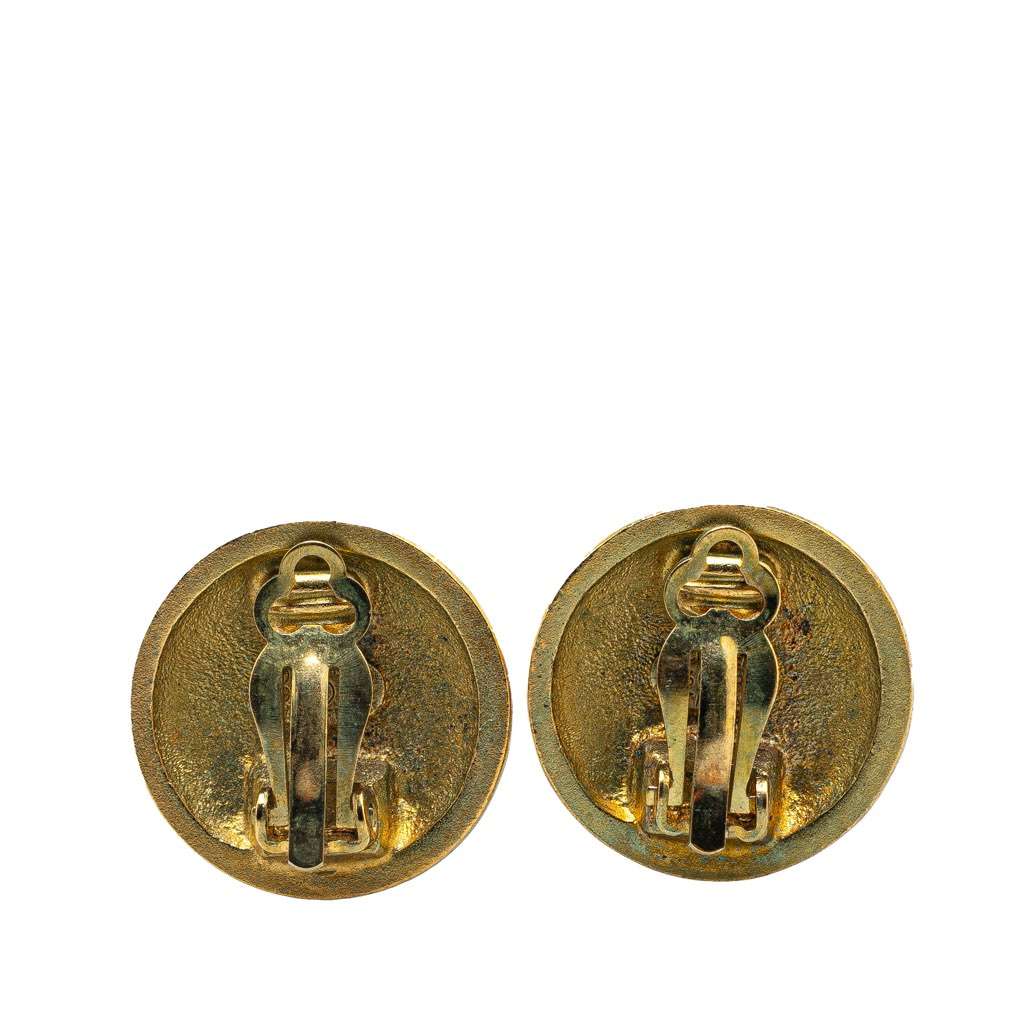 Chanel Gold Plated CC Round Clip on Earrings Gold Metal Good - Back View