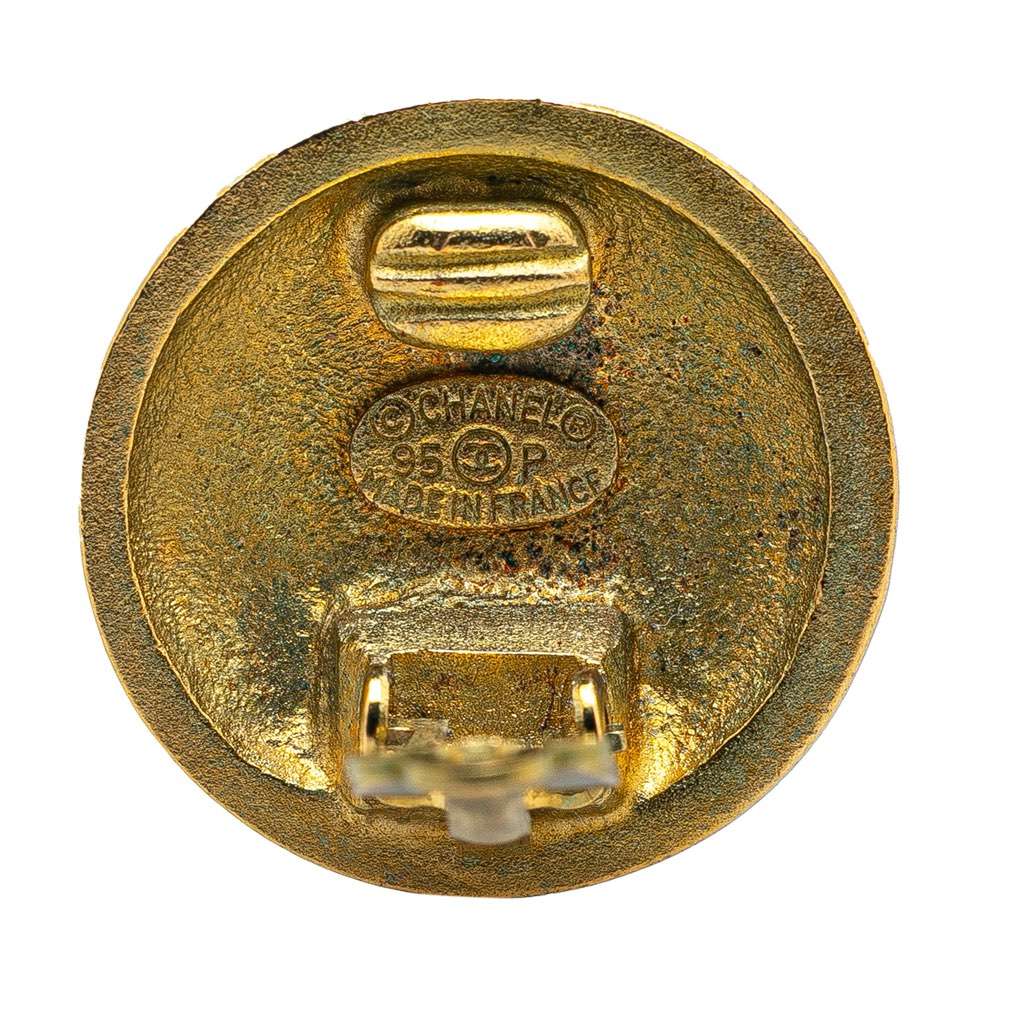 Chanel Gold Plated CC Round Clip on Earrings Gold Metal Good - Inside View