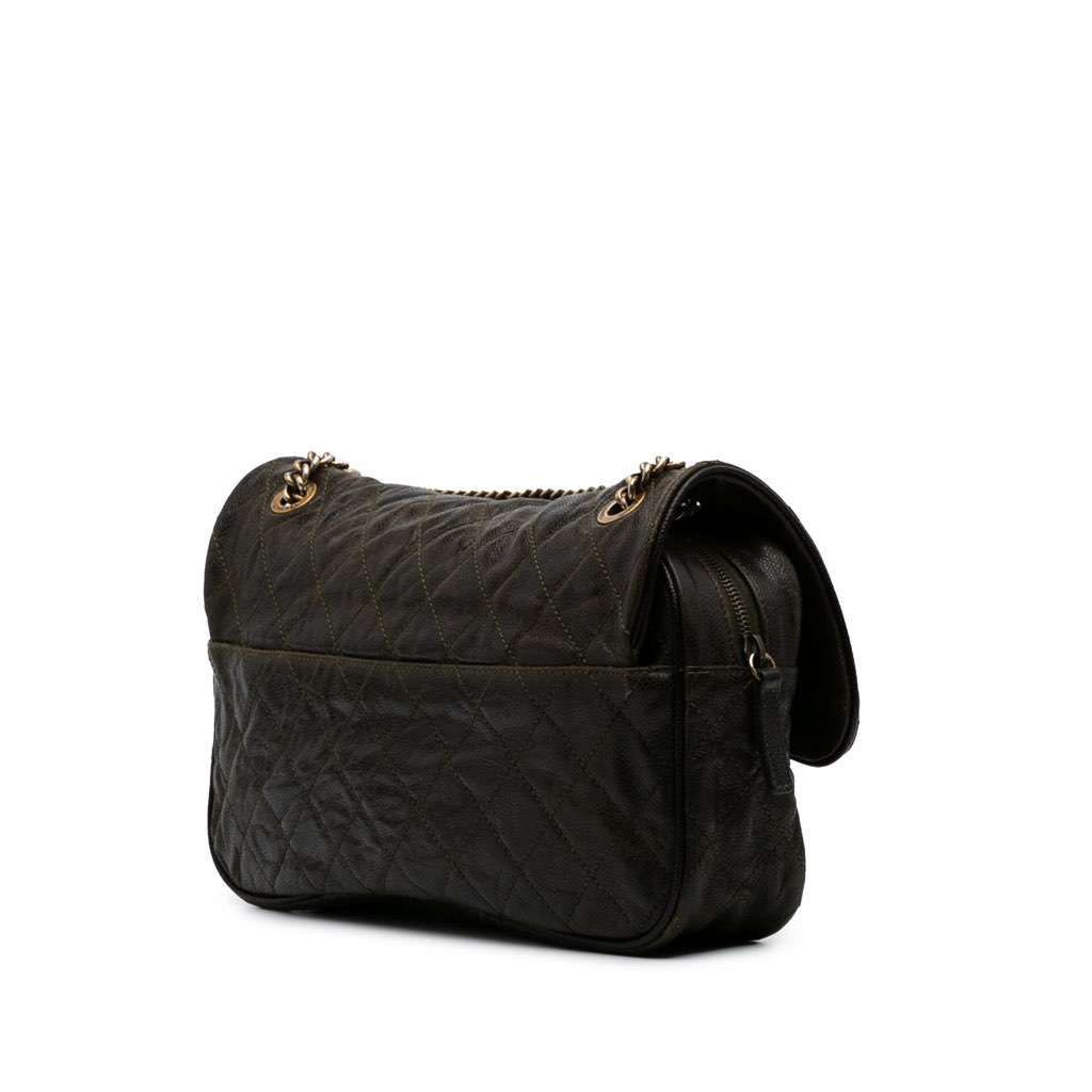 Chanel Large Quilted Glazed Caviar Shiva Flap Brown Leather Good - Back View