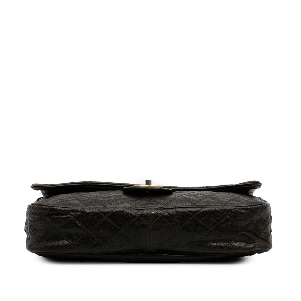Chanel Large Quilted Glazed Caviar Shiva Flap Brown Leather Good - Inside View