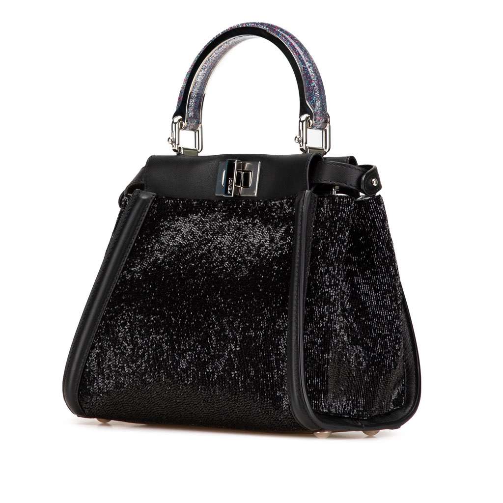 Fendi Mini Leather Beaded Peekaboo Iconic Black Leather Good - Back View