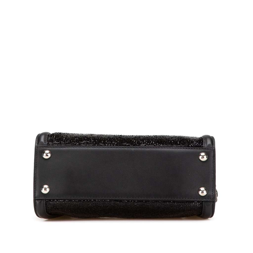 Fendi Mini Leather Beaded Peekaboo Iconic Black Leather Good - Inside View