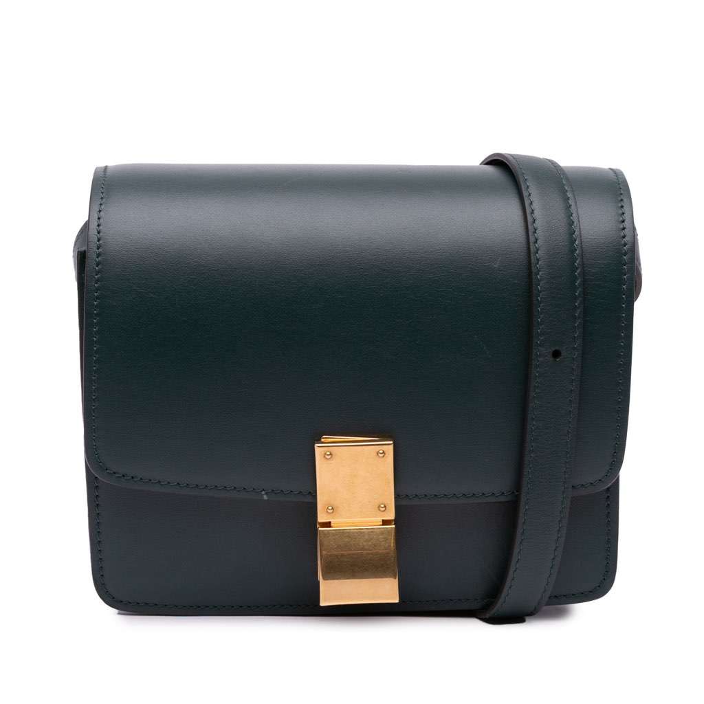 Celine Small Calfskin Classic Box Green Leather Good - Front View