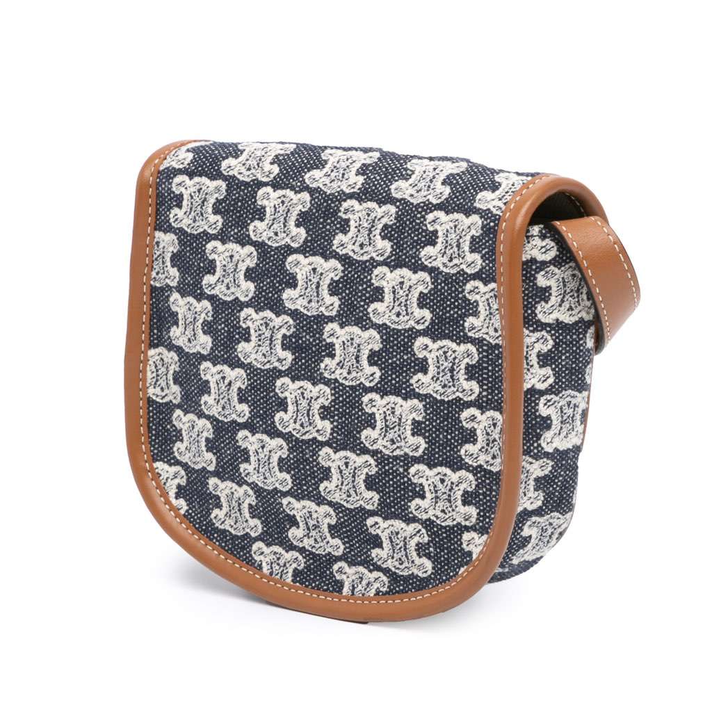 Celine Mini Triomphe Canvas and Calfskin Besace Crossbody Blue Canvas Good - Back View
