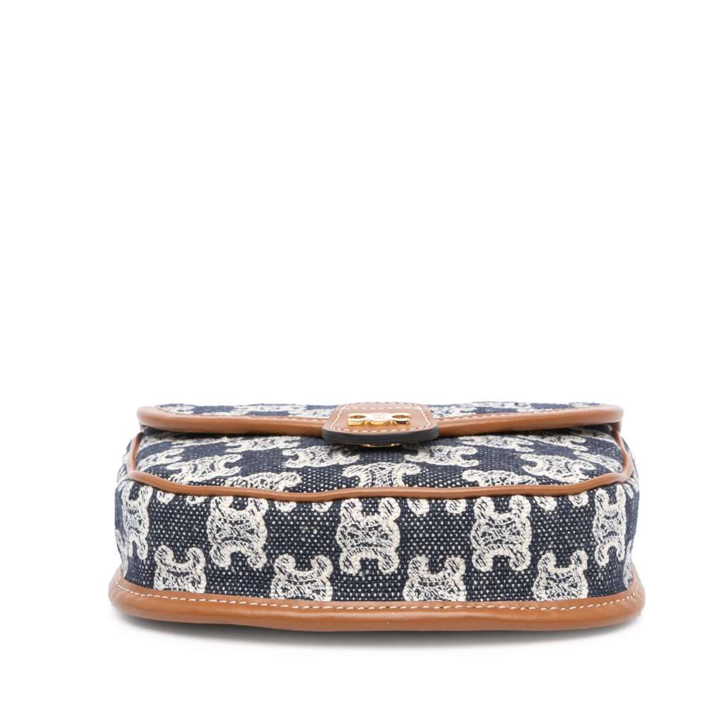 Celine Mini Triomphe Canvas and Calfskin Besace Crossbody Blue Canvas Good - Inside View