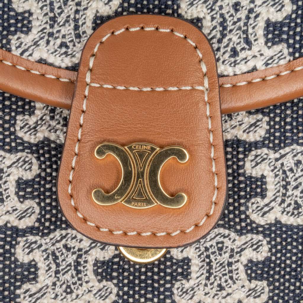 Celine Mini Triomphe Canvas and Calfskin Besace Crossbody Blue Canvas Good - Box View