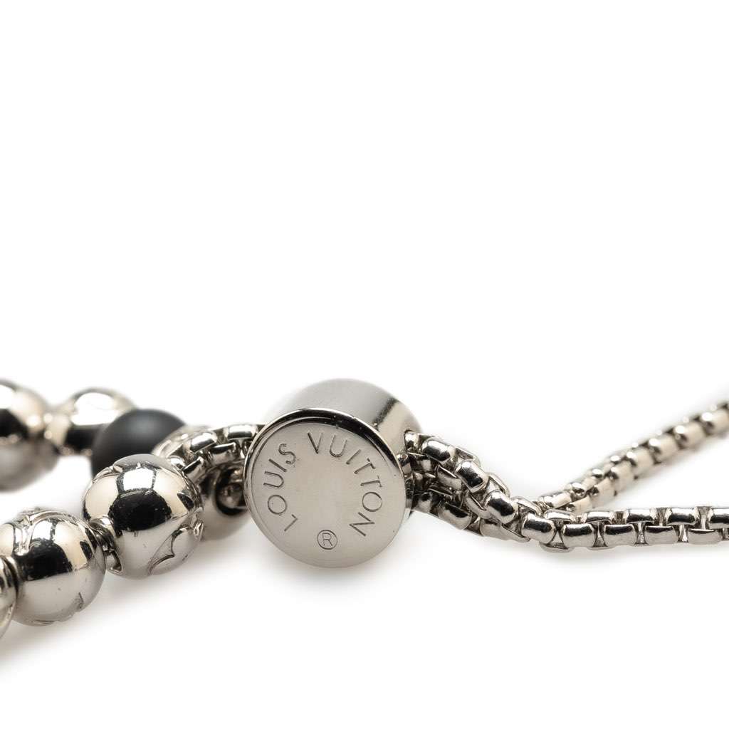 Louis Vuitton Silver Monogram Beads Bracelet Silver Brass Good - Box View