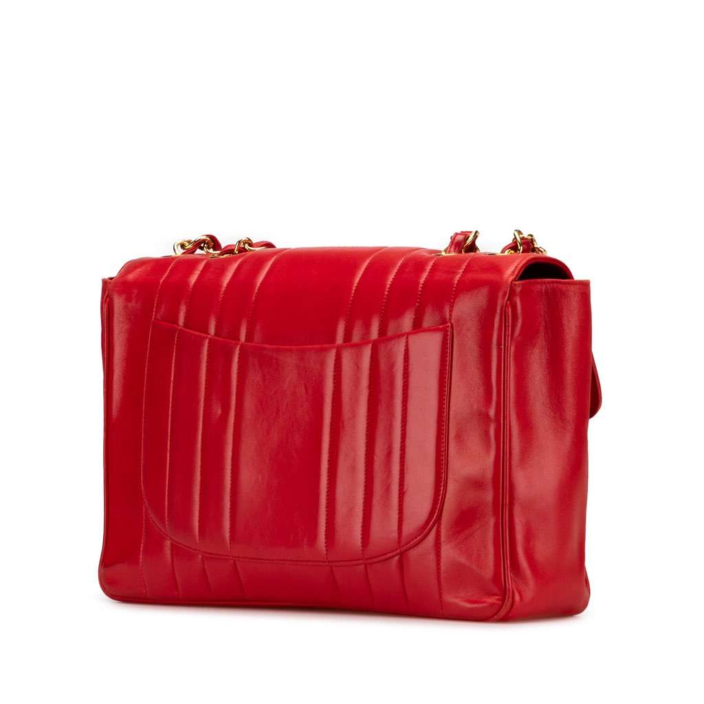 Chanel Jumbo XL Vertical Quilt Lambskin Single Flap Red Leather Good - Back View