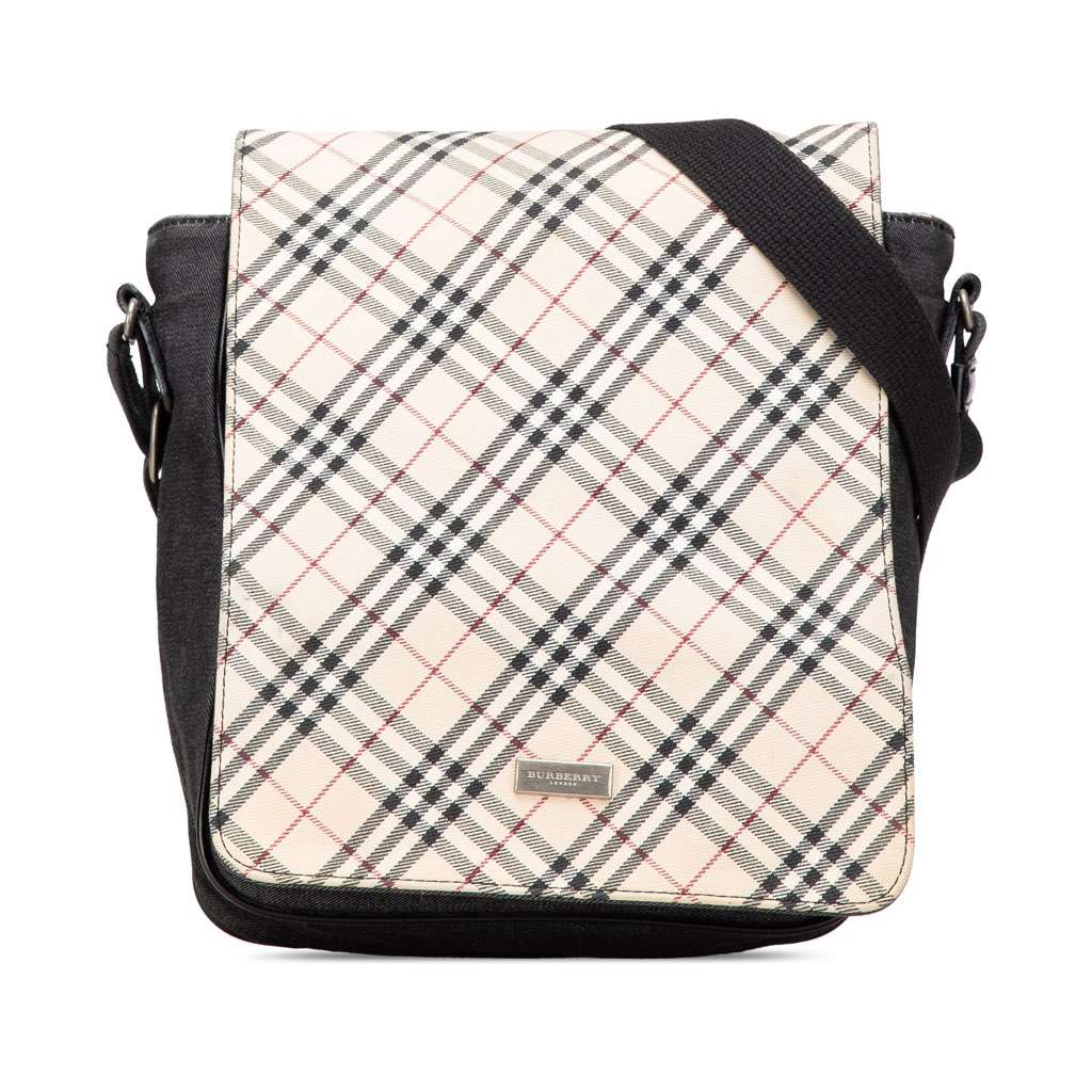 Burberry Nova Check Canvas and Denim Crossbody Brown Canvas Good - Front View