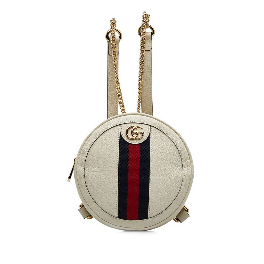 Gucci Mini Leather Round Ophidia Backpack White Leather Good condition - Front View