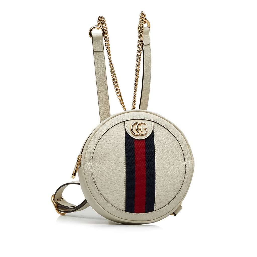 Gucci Mini Leather Round Ophidia Backpack White Leather Good condition - Back View