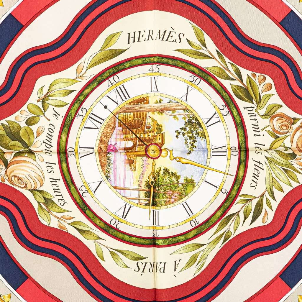 Hermès Parmi Les Fleurs Je Compte Les Heures Silk Scarf Blue Silk Good condition - Box View