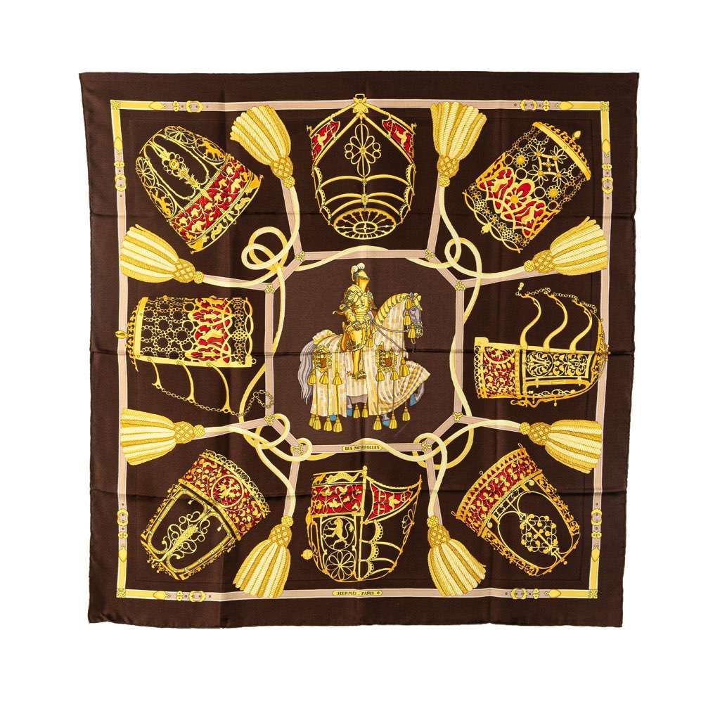 Hermès Les Muserolles Silk Scarf Brown Silk Good condition - Front View