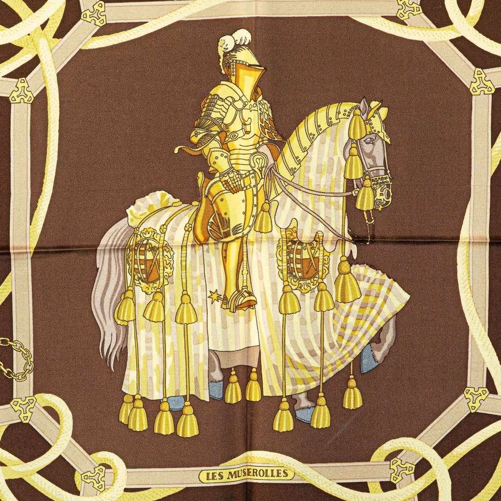 Hermès Les Muserolles Silk Scarf Brown Silk Good condition - Back View