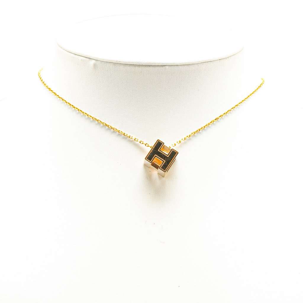 Hermès Gold Plated Cage dH Cube Necklace Gold Metal Good condition - Box View