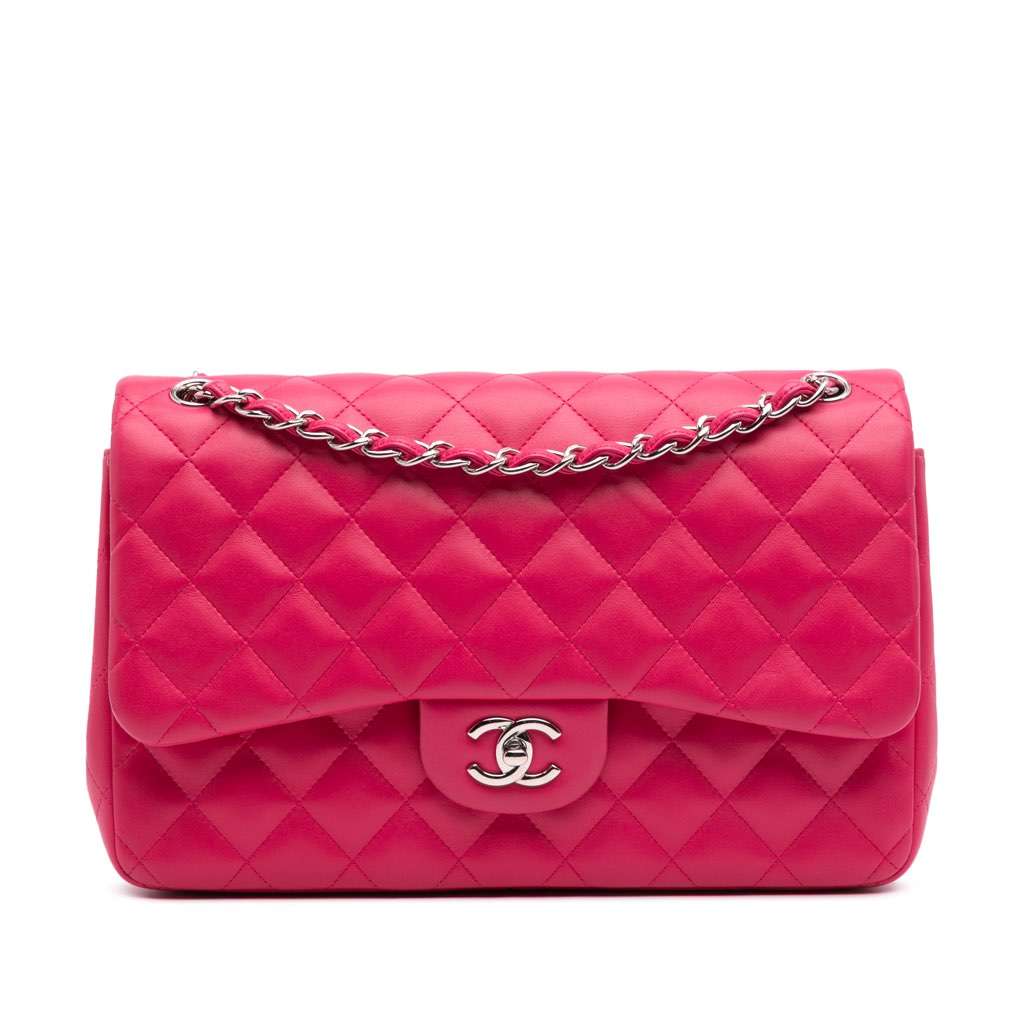 Chanel Jumbo Classic Lambskin Double Flap Pink Leather Very good condition - Front View