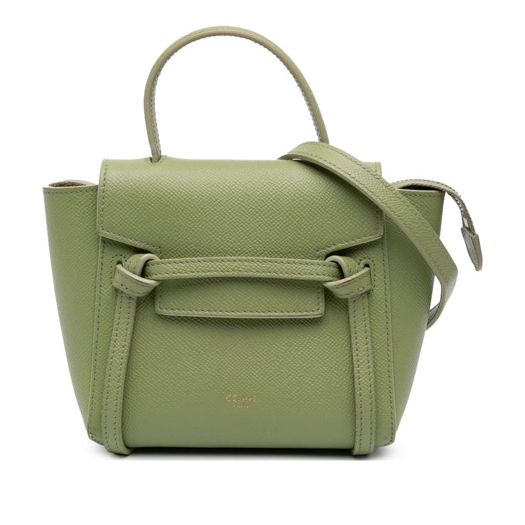 Celine Pico Grained Calfskin Belt Bag Green Leather Very good condition - Front View