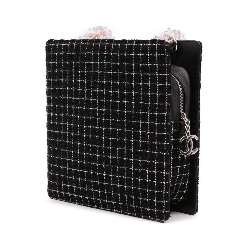 Chanel Tweed and Resin Shopping Bag Black Tweed Good - Back View