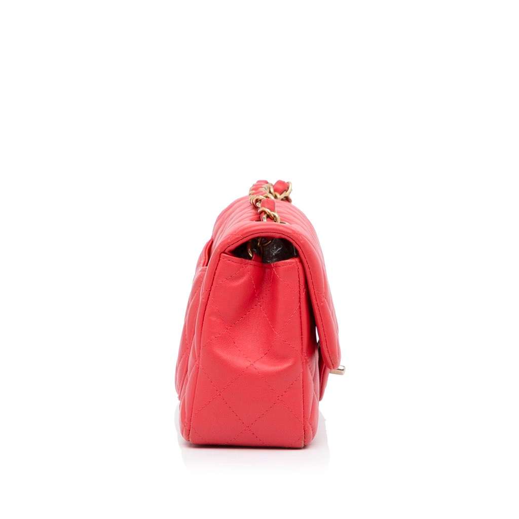 Chanel Mini Rectangular Classic Lambskin Single Flap Red Leather Very good condition - Inside View
