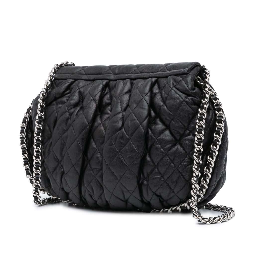 Chanel Large Lambskin Chain Around Flap Black Leather Good - Back View