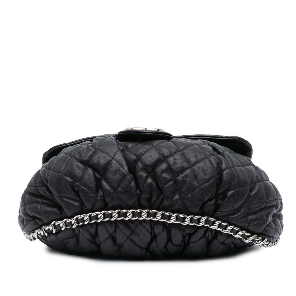 Chanel Large Lambskin Chain Around Flap Black Leather Good - Inside View