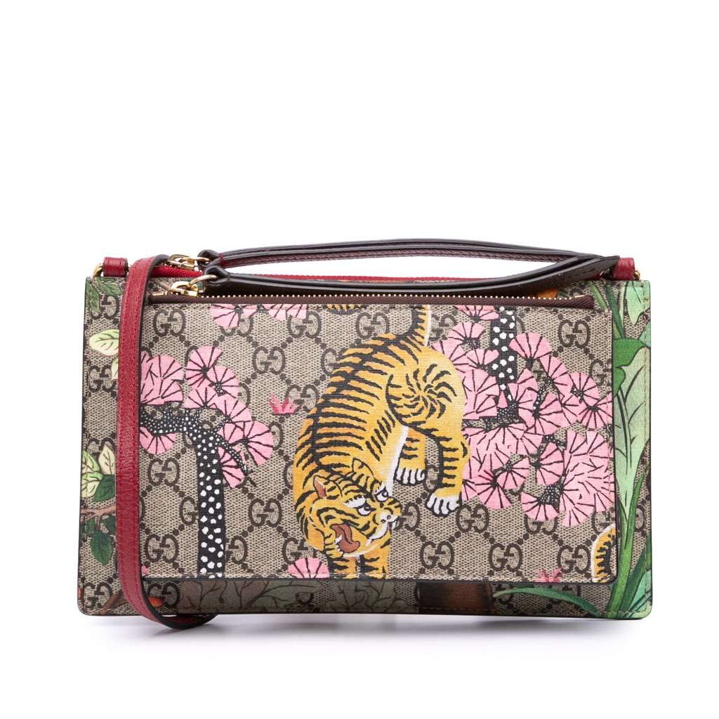 Gucci GG Supreme Bengal Double Zip Pochette Brown Canvas Good condition - Front View