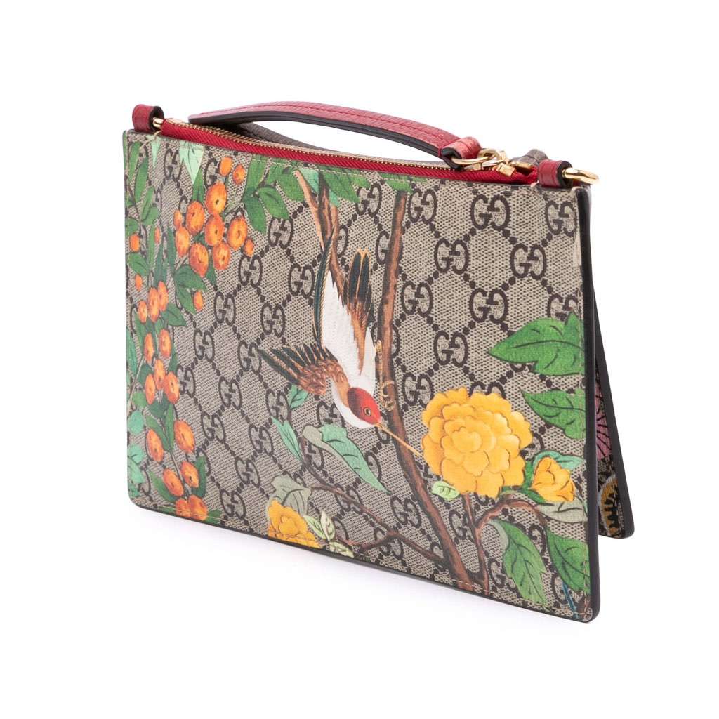 Gucci GG Supreme Bengal Double Zip Pochette Brown Canvas Good condition - Back View