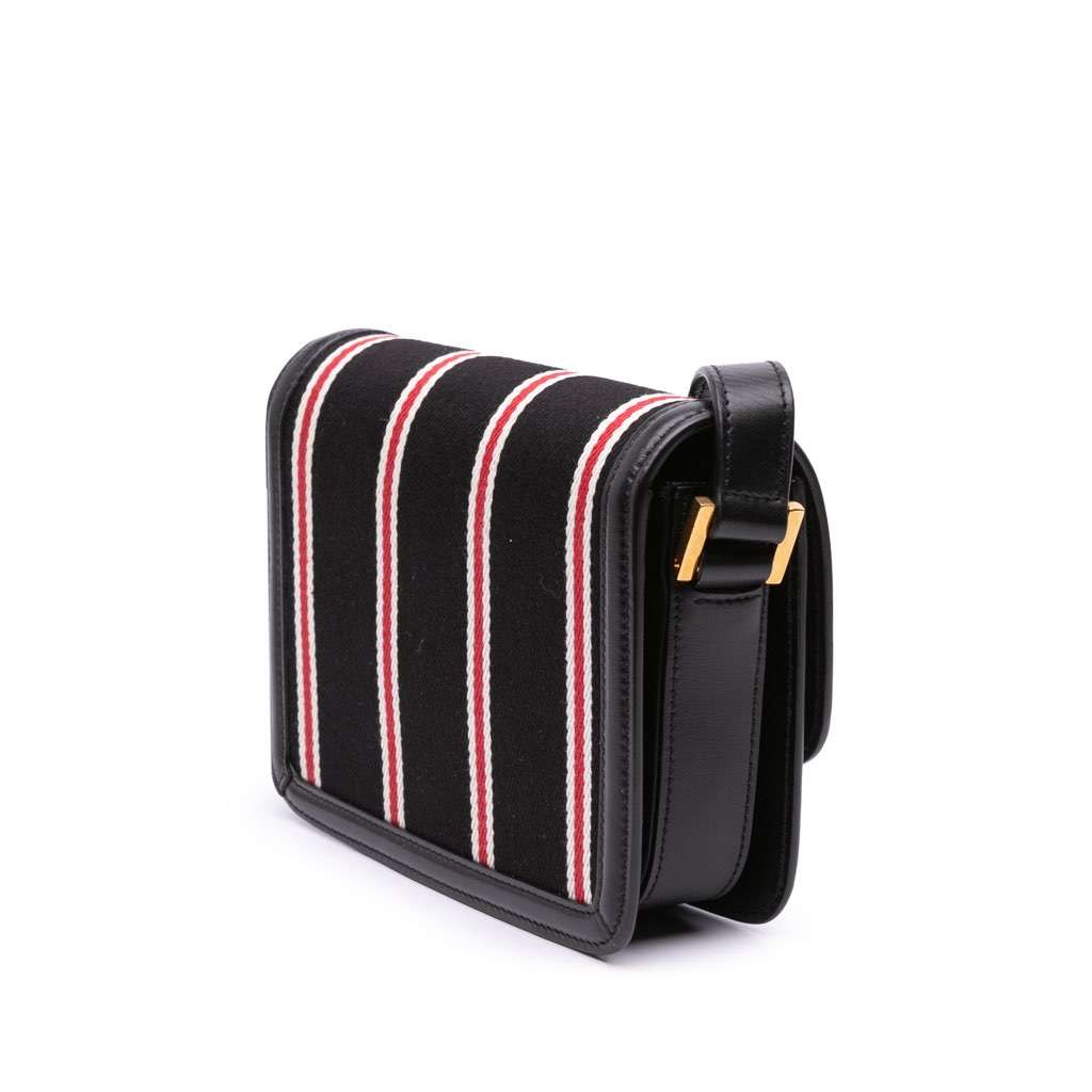 Saint Laurent Small Canvas Striped Solferino Satchel In Box Black Canvas Very good - Back View