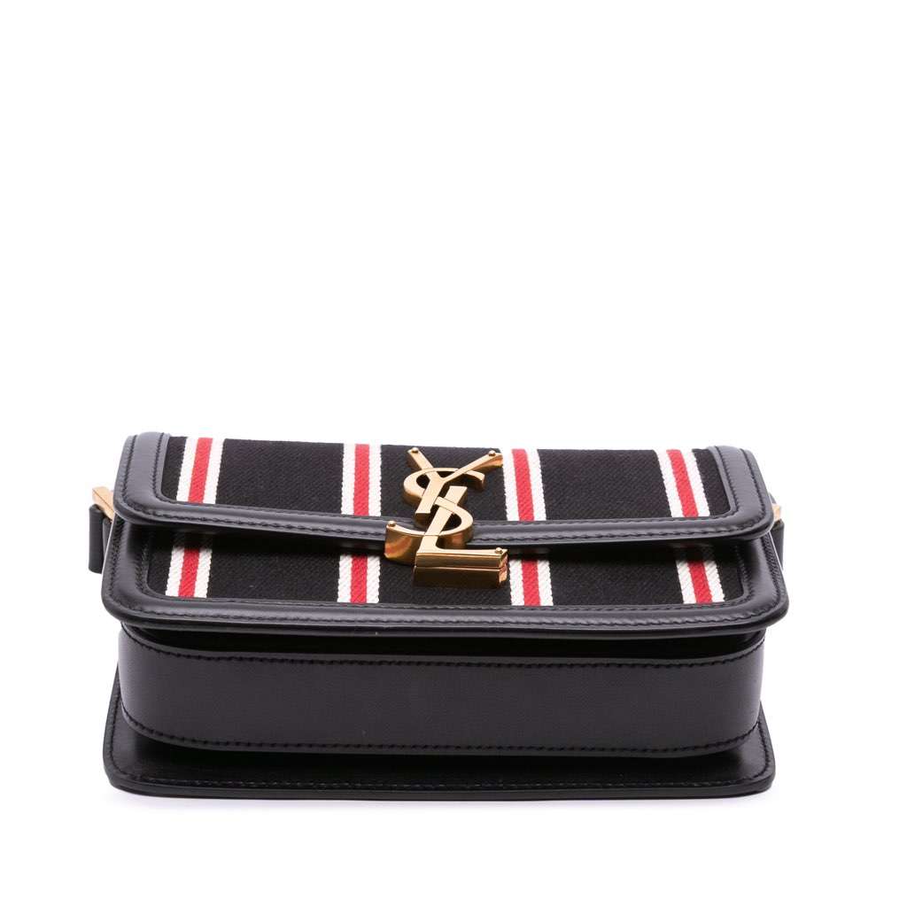 Saint Laurent Small Canvas Striped Solferino Satchel In Box Black Canvas Very good - Inside View