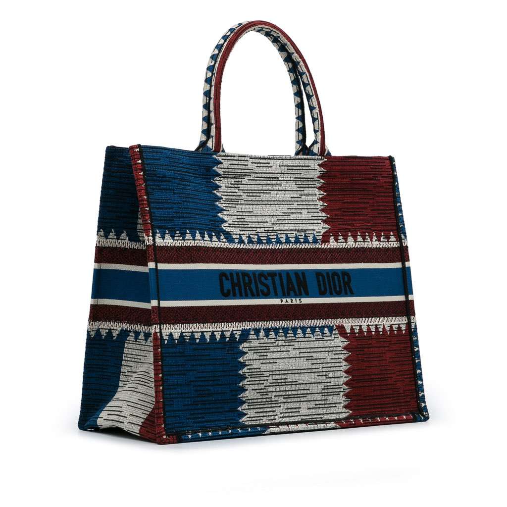 Dior Large French Flag Book Tote Blue Canvas Very good - Back View