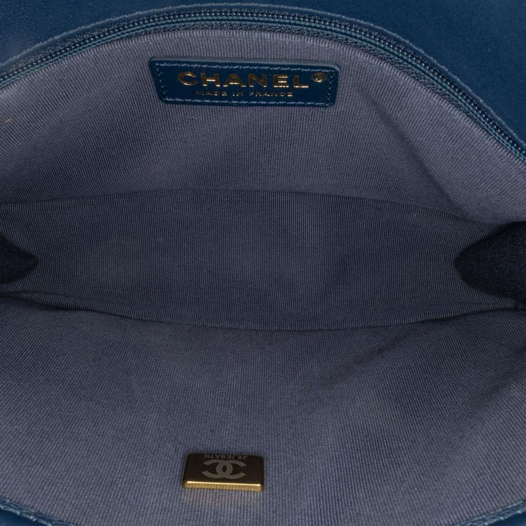 Chanel Small Tweed School Memory Top Handle Flap Blue Tweed Very good - Model View