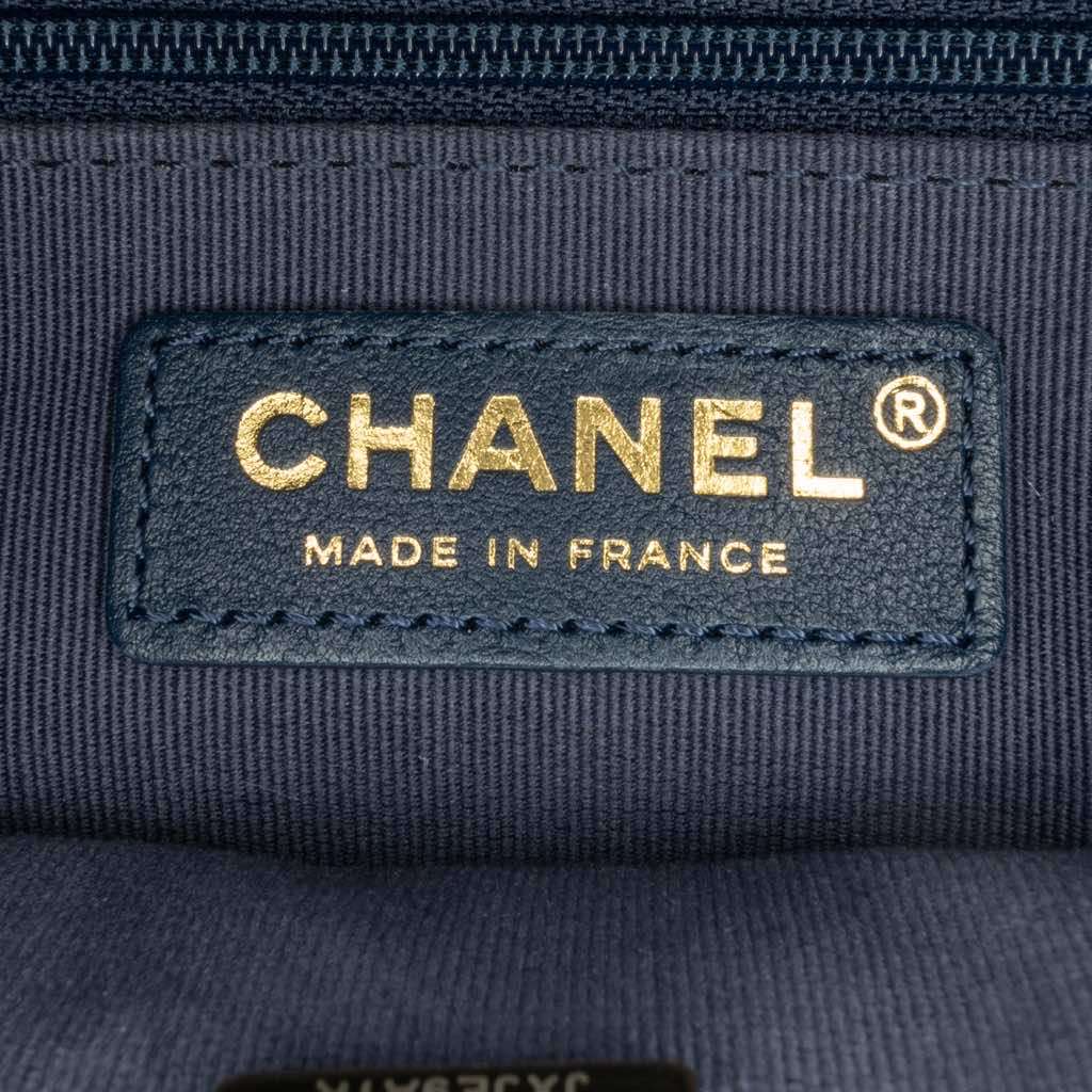 Chanel Small Tweed School Memory Top Handle Flap Blue Tweed Very good - Box View