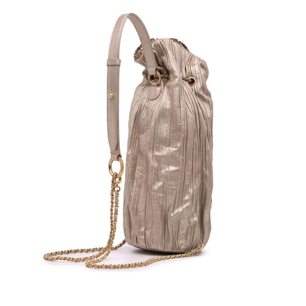 Chanel Medium Metallic Calfskin Coco Pleats Drawstring Backpack Gold Leather Very good - Back View